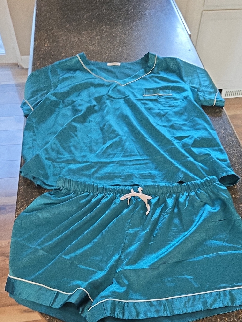 Silky Teal Short Sleeve Pajama Set - Women's Sleepwear